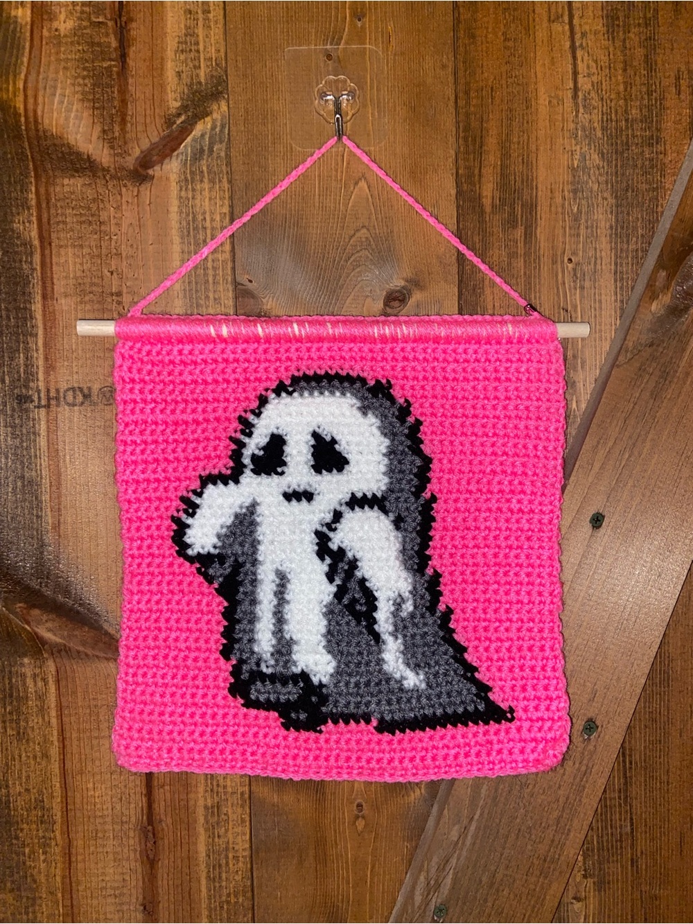 Handmade (BY ME!) Crochet Ghost Wall Hanging - Hot Pink